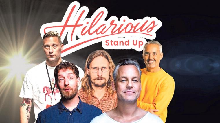 Rutinerat och omtyckt komikergäng: Henrik Schyffert, Magnus Betnér, Marcus Berggren, Nisse Hallberg och Hasse Brontén.