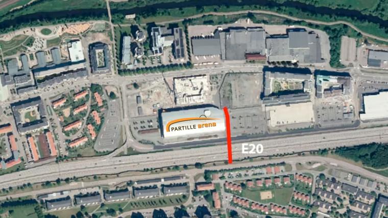 Den nya gång och cykelbanan ska ligga strax norr om Partille Arena.