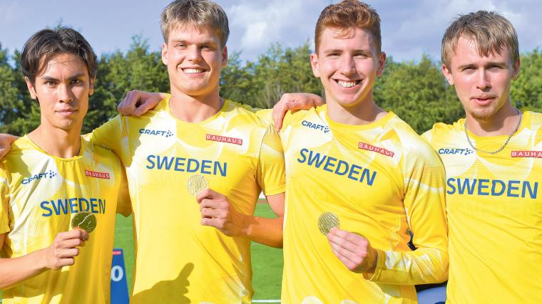 Det svenska JNM-guldlaget på 4x100 meter bestod av Filip Olsson (IFK Lidingö), Noah Karlberg (Malmö AI), Alexander Oliver (IF Göta Karlstad) och Tim Janssons (Alingsås IF).