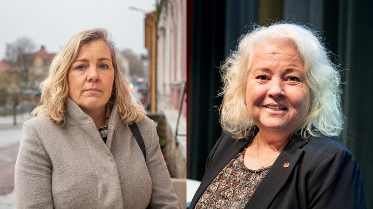 Linda Espeving, tillförordnad gruppledare för Moderaterna (till vänster), och Camilla Stensson, ordförande för Socialdemokraterna i Alingsås (höger).