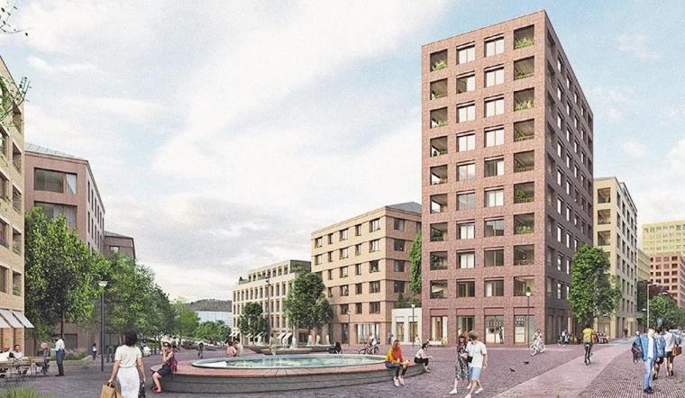 Illustration av området. Det planeras för cirka 800-900 bostäder när Svenska Hus ska bygga i Partille Port.