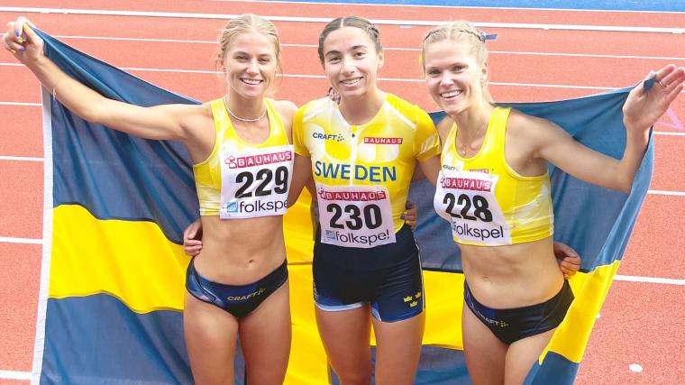 Sverige vann 3 000 meter hinder med 16-6 då Emilia Lillemo, Julia Samuelsson och Sävedalens Linn Söderholm slutar etta, tvåa och trea på mästerskapsrekord, personbästa och säsongsbästa på Linn.