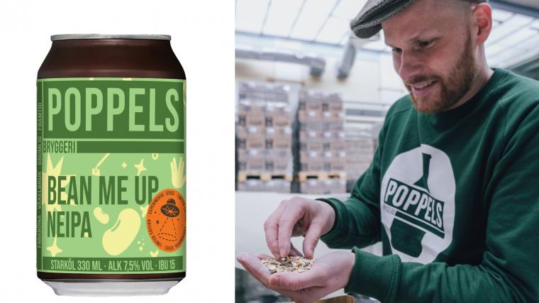 Bönölen ”Bean Me Up” från Poppels är en New England IPA. Bryggmästare Daniel Granath.