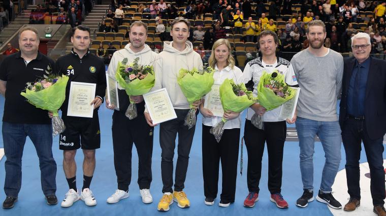 Alla pristagare tillsammans med Lokalpressens reresentanter, Jan Larsson, Jonas Bengtsson och Leif Lundvall.