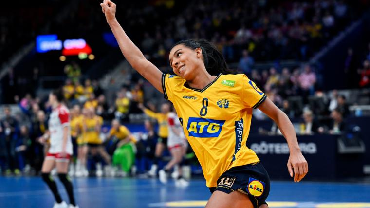 Jamina Roberts i Scandinavium under en av Sveriges VM-matcher i december 2023.