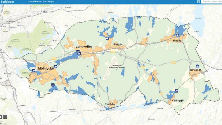 I appen Mitt Hrryda visas information om badplatser som skts av kommunen.