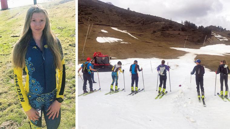 Detta var Emilia Lundstedts första tävling i skimo, nu vill hon utvecklas inom sporten. Det var inte mycket snö i de franska alperna under tävlingen.