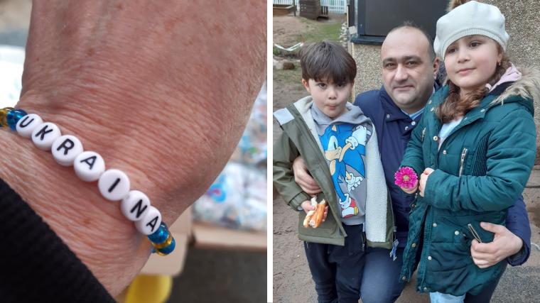 Barnen gjorde pärlarmband med Ukrainas färger som sedan såldes under Vårfesten, till förmån för \
